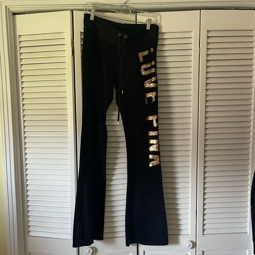 Vintage LOVE PINK gold sequin velour pull on pants Small